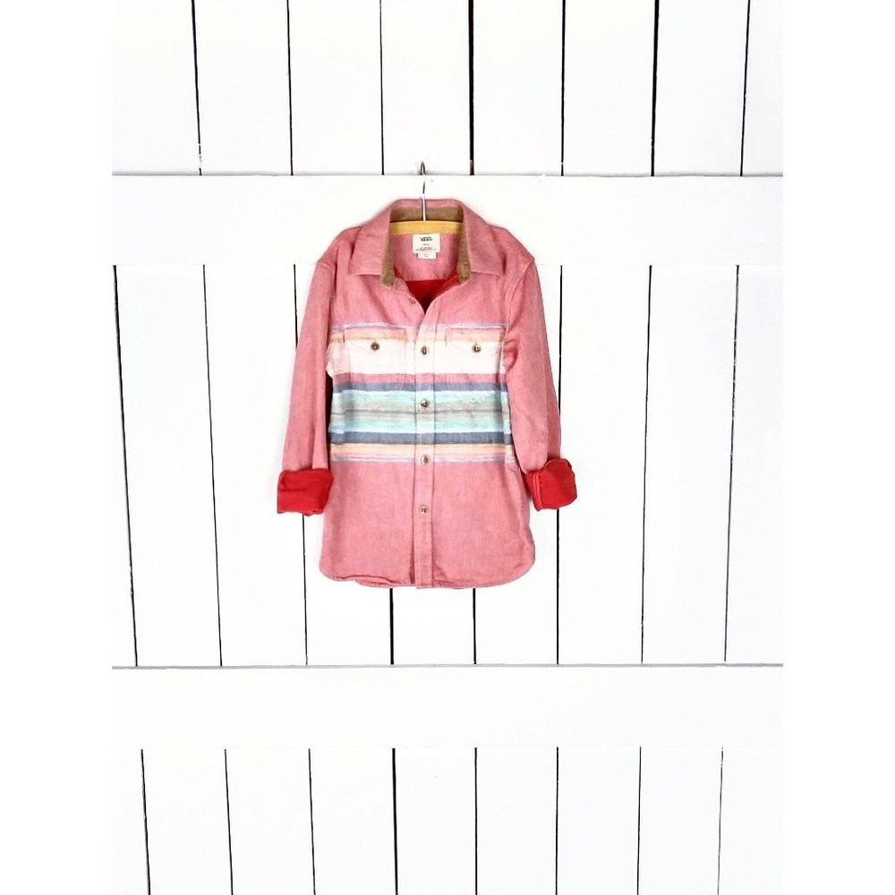 Kids Vans red striped woven cotton button down shirt